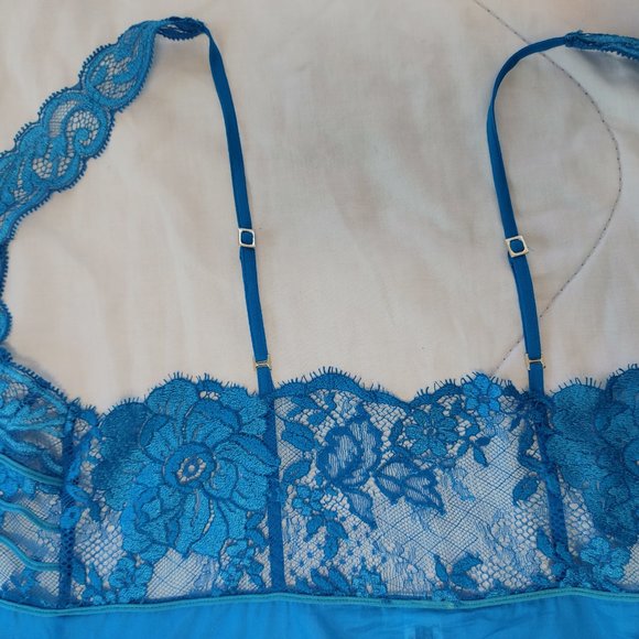 NEW La Perla Desert Rose Blue Organza Pyjama Top & Bottom With Lace & Embroidery - Picture 10 of 16